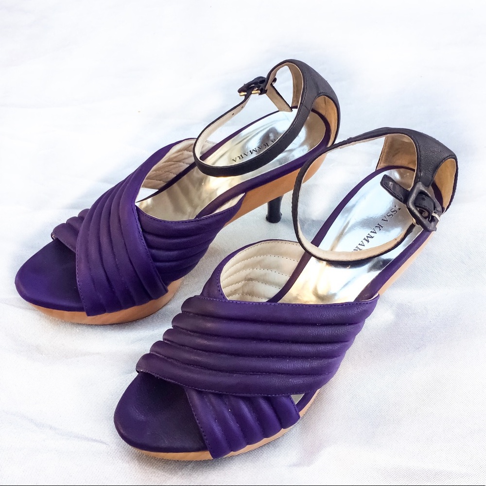 SALE ⬇️ Kitten Heel Wood and Purple Art Deco Look Shoes